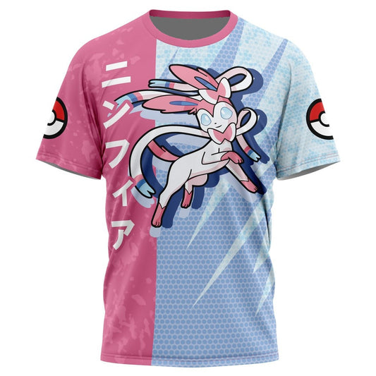 Pokemon T-Shirt Pokemon Sylveon Attack Pose T-Shirt Pink Blue Unisex - Trendy Gift For Men & Women