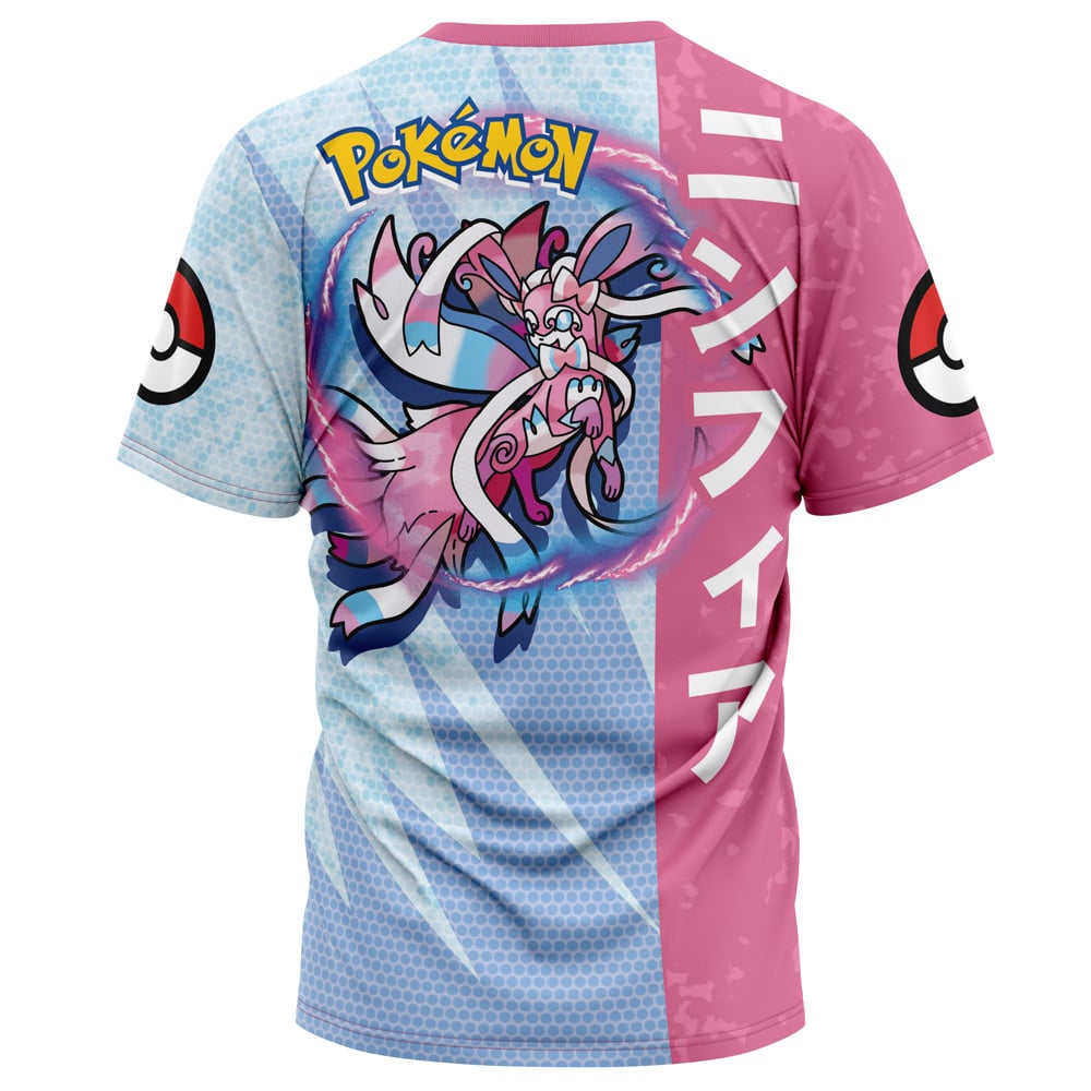 Pokemon T-Shirt Pokemon Sylveon Attack Pose T-Shirt Pink Blue Unisex - Trendy Gift For Men & Women