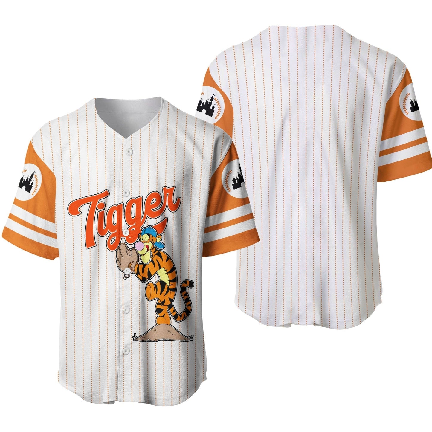 Winnie the Pooh Baseball Jersey Tigger Playing Pitcher Winnie the Pooh Jersey Shirt White Orange Unisex Adult