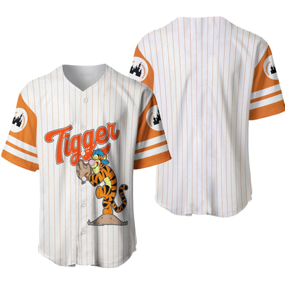 Winnie the Pooh Baseball Jersey Tigger Playing Pitcher Winnie the Pooh Jersey Shirt White Orange Unisex Adult