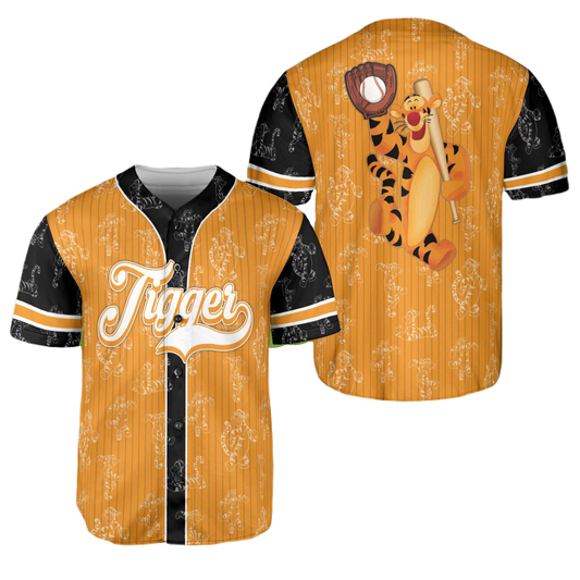 Winnie the Pooh Baseball Jersey Tigger Playing Football Winnie the Pooh Jersey Shirt Orange Unisex Adult