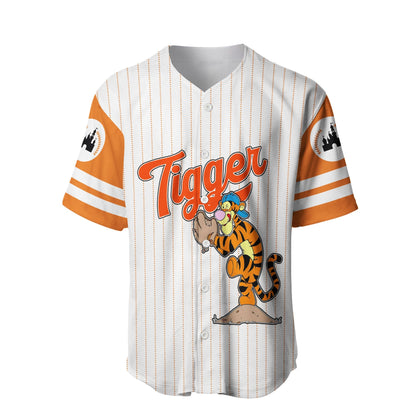Winnie the Pooh Baseball Jersey Tigger Playing Pitcher Winnie the Pooh Jersey Shirt White Orange Unisex Adult