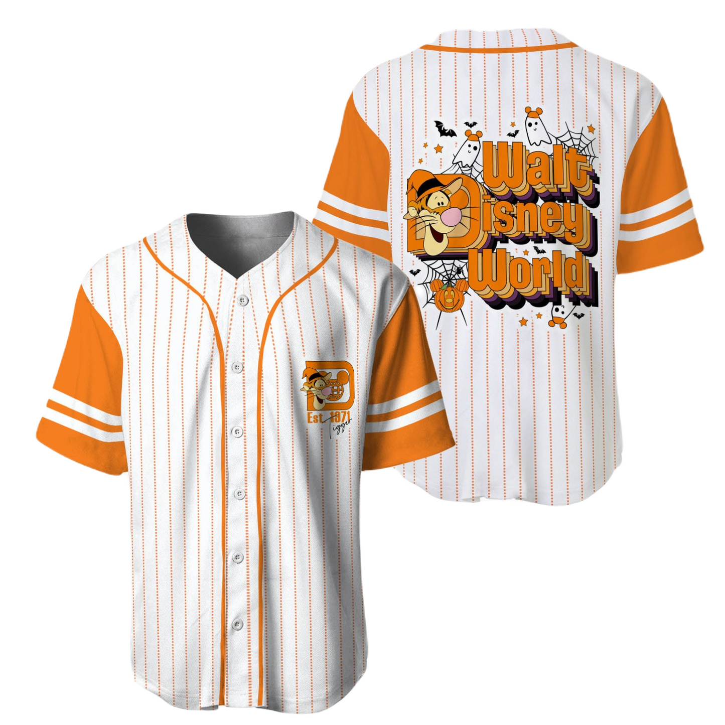 Winnie the Pooh Baseball Jersey Tigger Walt Disney World Winnie the Pooh Jersey Shirt White Orange Unisex Adult