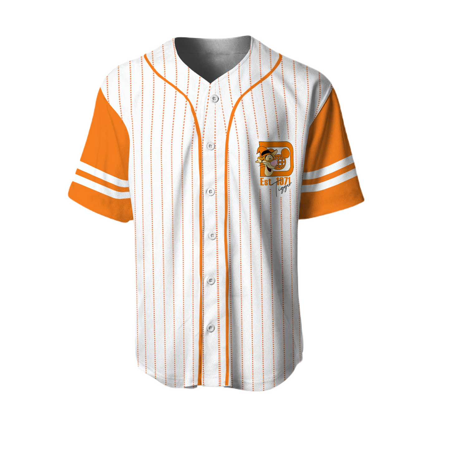 Winnie the Pooh Baseball Jersey Tigger Walt Disney World Winnie the Pooh Jersey Shirt White Orange Unisex Adult