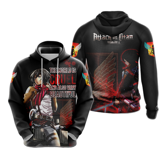 Attack On Titan Hoodie The World Is Cruel And Also Very Beautiful Hoodie Black Unisex - Cozy Hoodie For Cold Weather