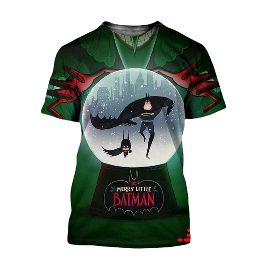 Batman T-Shirt Dc Merry Little Batman Snowglobe T-Shirt Green Unisex - Trendy Gift For Men & Women