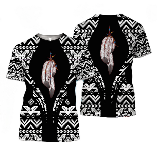Native American T-Shirt Feathers Native American Pattern T-Shirt Black Unisex - Trendy Gift For Men & Women