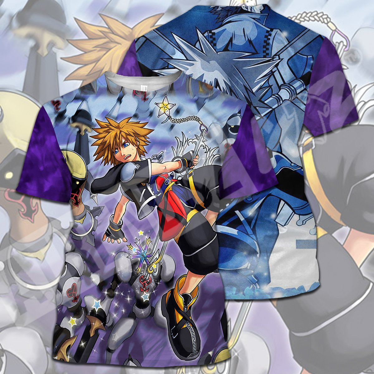  Kingdom Hearts T-shirt Sora Fighting Monster Purple Kingdom Hearts T-shirt Hoodie  