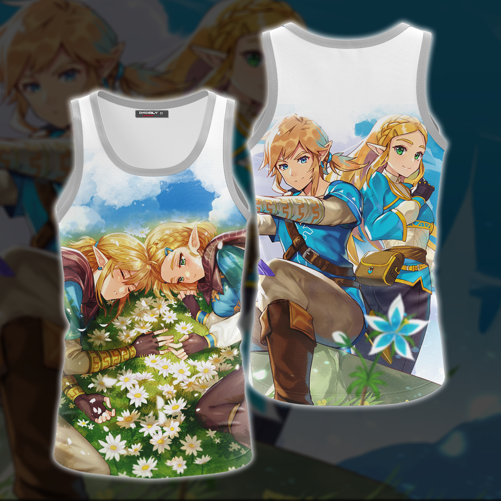 Link and Zelda The Legend of Zelda All Over Print T-shirt Tank Top Zip Hoodie Pullover Hoodie