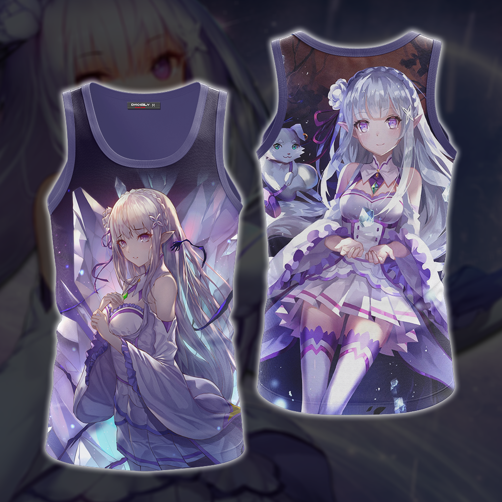 Emilia Re:Zero All Over Print T-shirt Tank Top Zip Hoodie Pullover Hoodie