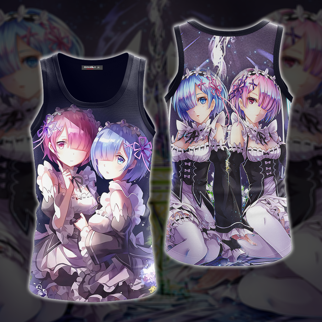 Rem & Ram Re:Zero All Over Print T-shirt Tank Top Zip Hoodie Pullover Hoodie