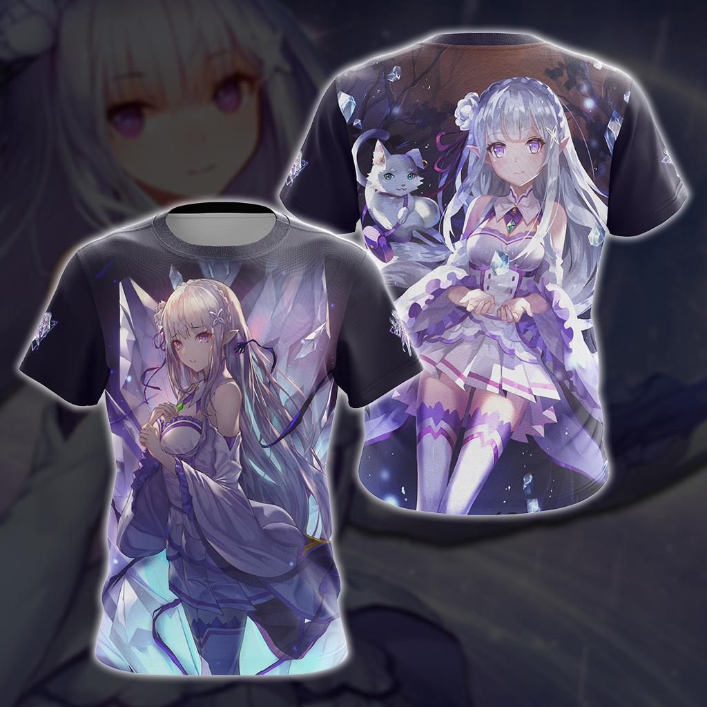 Emilia Re:Zero All Over Print T-shirt Tank Top Zip Hoodie Pullover Hoodie