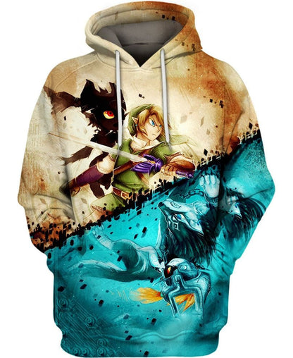 The Legend Of Zelda Hoodie Link And Midna Crossing Twilight Hoodie Brown Blue Unisex