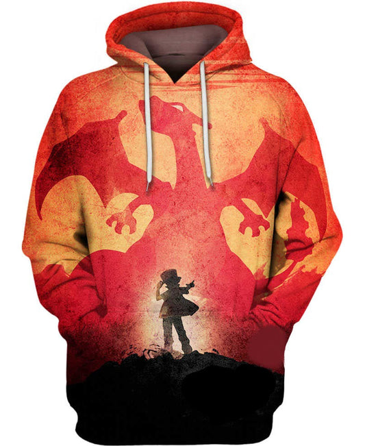Pokemon Hoodie The Red Trainer Charizard Hoodie Red Orange Unisex - Cozy Hoodie For Cold Weather