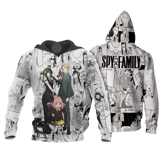 Spyxfamily Hoodie The Forger Family Fighting Pose Manga Pattern Hoodie White Unisex - Cozy Hoodie For Cold Weather