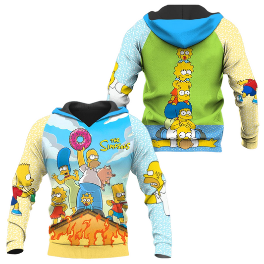 The Sympsons Hoodie The Simpson Family On The Roof Hoodie Colorful Unisex - Cozy Hoodie For Cold Weather