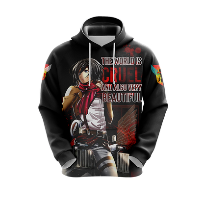 Attack On Titan Hoodie The World Is Cruel And Also Very Beautiful Hoodie Black Unisex - Cozy Hoodie For Cold Weather