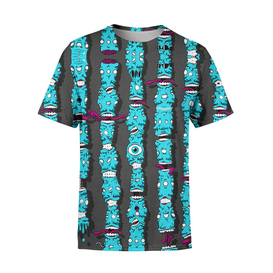 Zombie T-Shirt Tiki Zombie Weird Pattern T-Shirt Blue Unisex - Trendy Gift For Men & Women