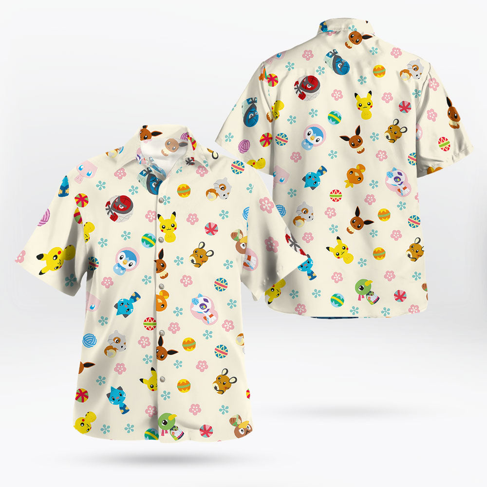 Tiny Pokémon Button-Up Hawaiian Shirt – Adorable Design - Tropi Hawaiian Shirts