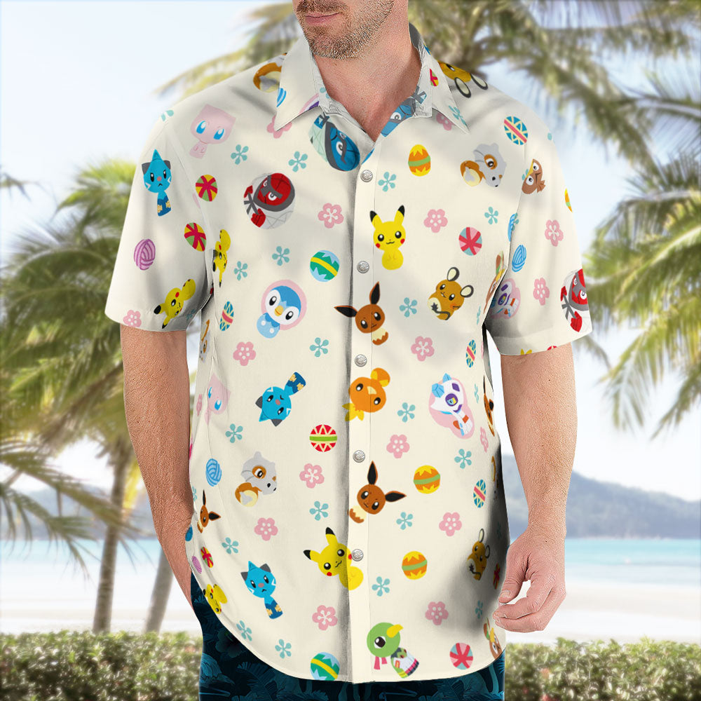Tiny Pokémon Button-Up Hawaiian Shirt – Adorable Design - Tropi Hawaiian Shirts