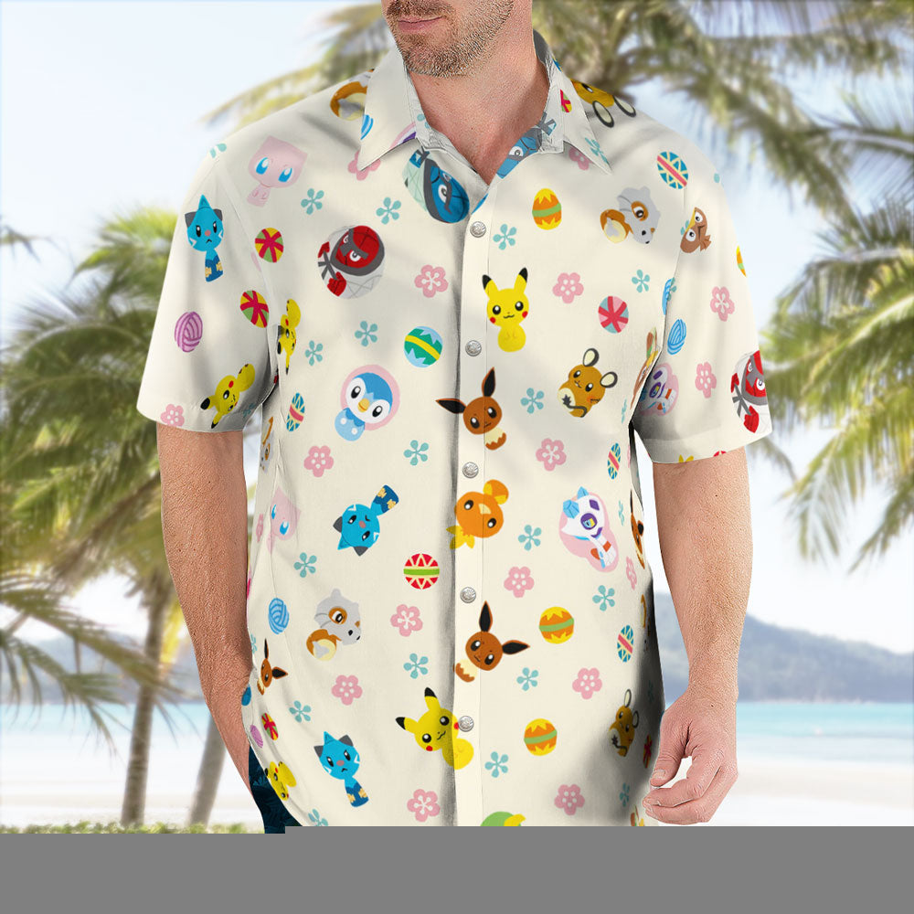 Tiny Pokémon Button-Up Hawaiian Shirt – Adorable Design - Tropi Hawaiian Shirts