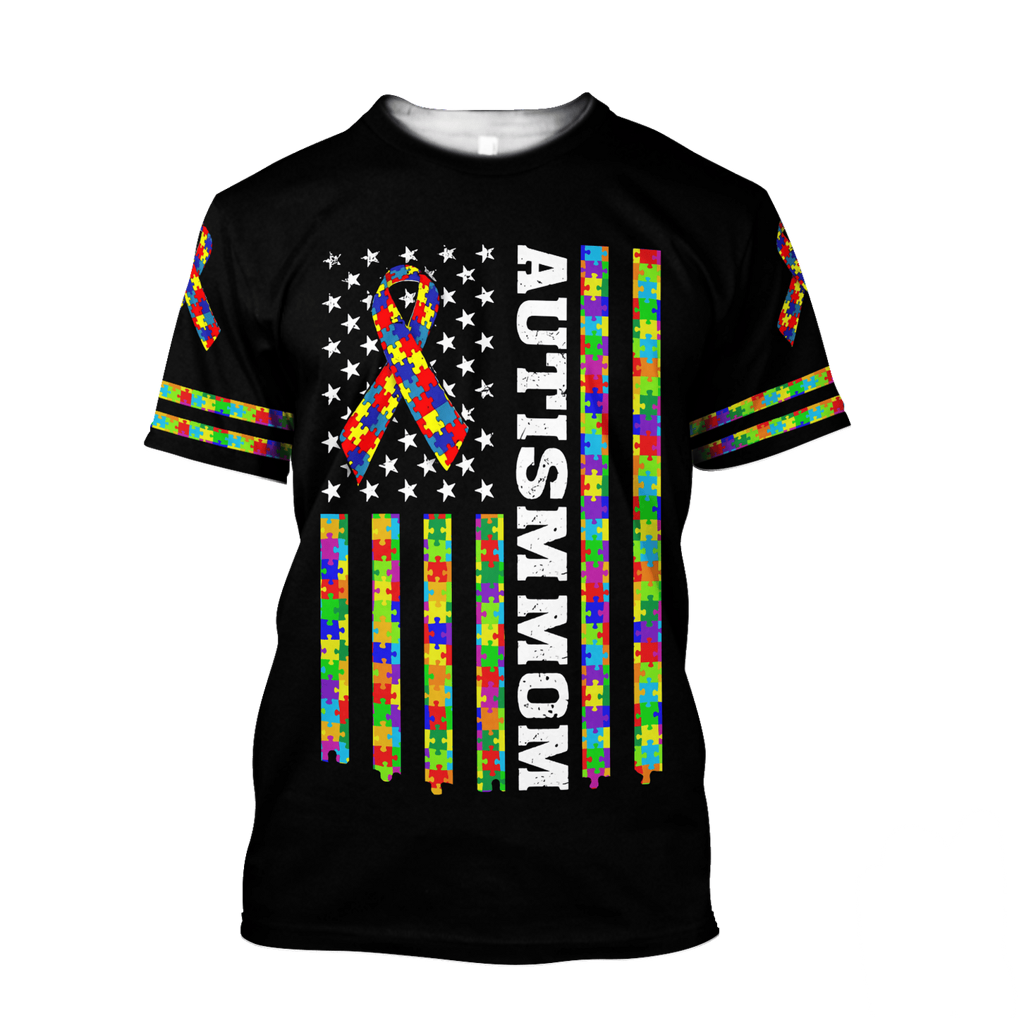 Autism Hoodie Autism Mom American Flag Puzzle Pieces T-Shirt Colorful Unisex - Trendy Gift For Men & Women