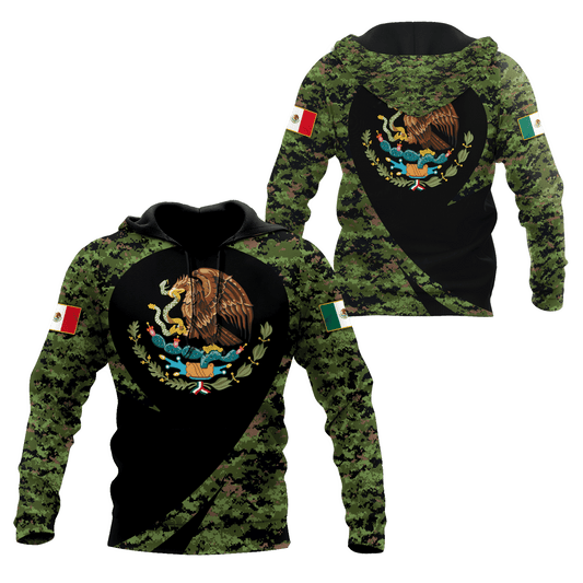 Mexico Hoodie Coat Of Arms Of Mexico Camo Pattern Hoodie Black Green Unisex - Cozy Hoodie For Cold Weather