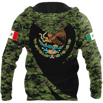 Mexico Hoodie Coat Of Arms Of Mexico Camo Pattern Hoodie Black Green Unisex - Cozy Hoodie For Cold Weather