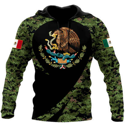 Mexico Hoodie Coat Of Arms Of Mexico Camo Pattern Hoodie Black Green Unisex - Cozy Hoodie For Cold Weather