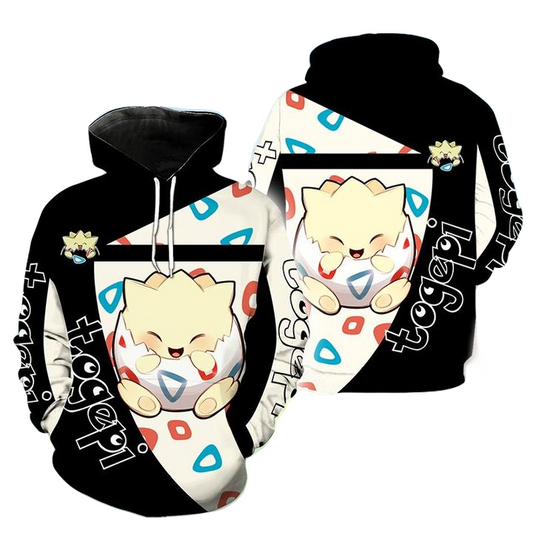 Pokemon Hoodie Pokemon Togepi Egg Pattern Hoodie White Black Unisex - Cozy Hoodie For Cold Weather