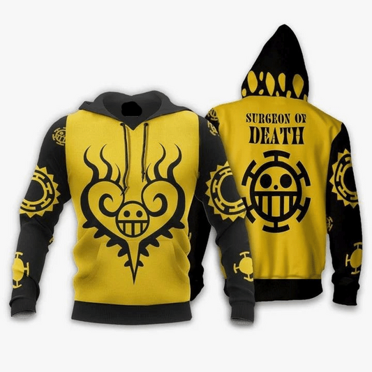 One Piece Hoodie One Piece Surgeon Of Death Hoodie Yellow Black Unisex - Cozy Hoodie For Cold Weather