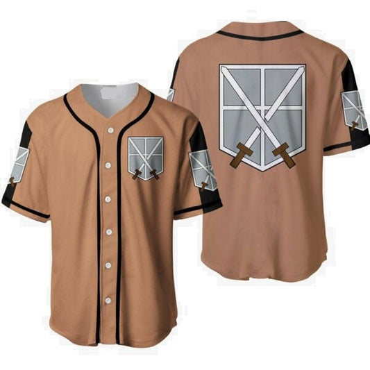 Attack on Titan Baseball Jersey Training Corps Attack on Titan Jersey Shirt Brown Unisex Adult New Release