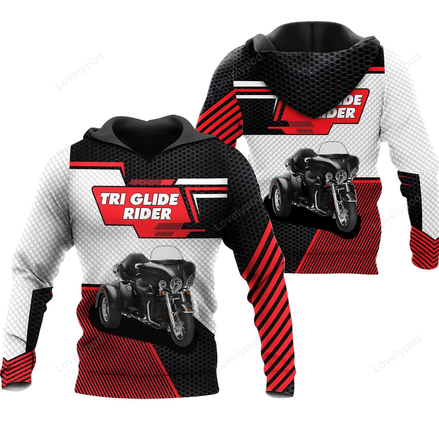 Motorcycle Hoodie Tri Glide Rider Graphic T-Shirt Black White Unisex - Trendy Gift For Men & Women