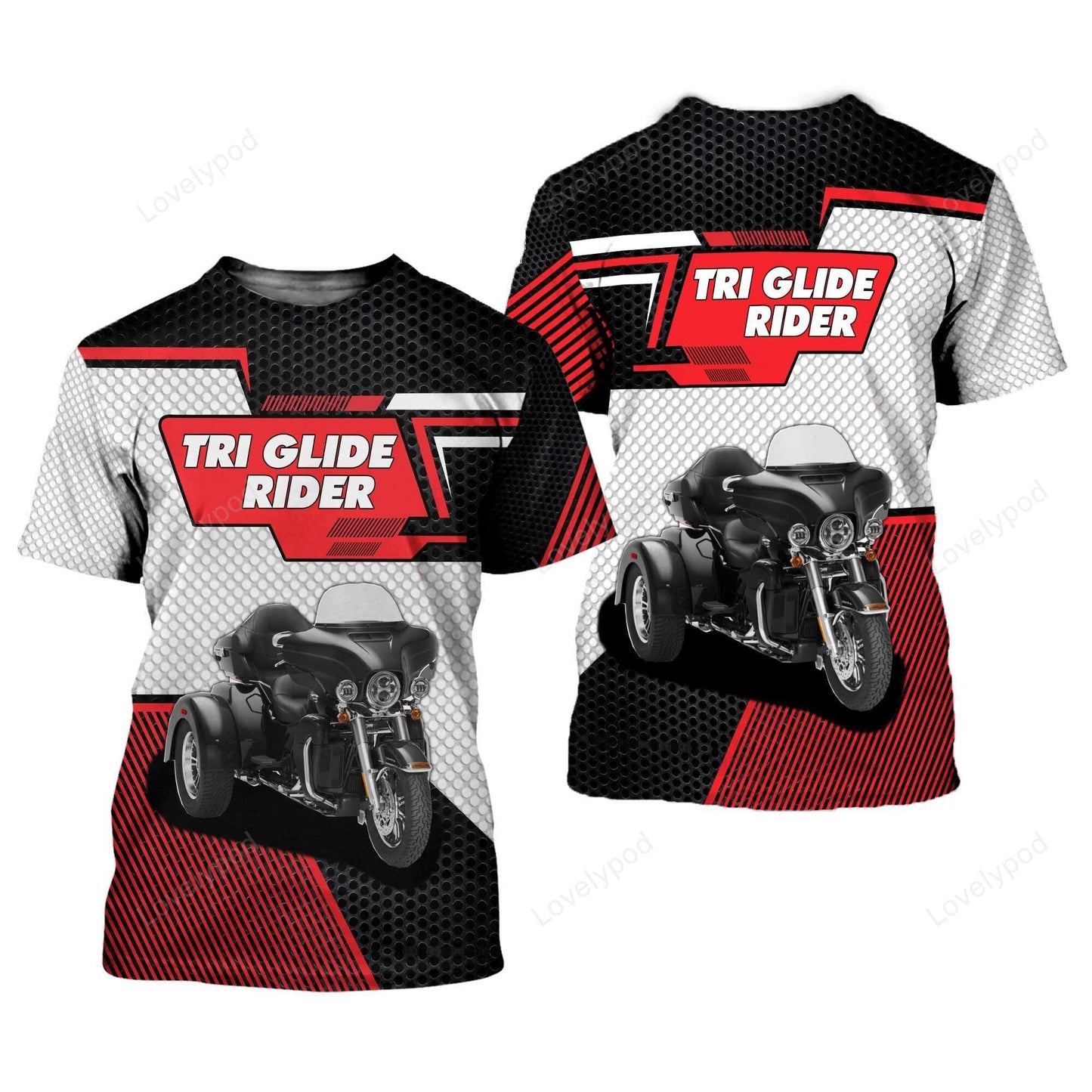 Motorcycle Hoodie Tri Glide Rider Graphic T-Shirt Black White Unisex - Trendy Gift For Men & Women