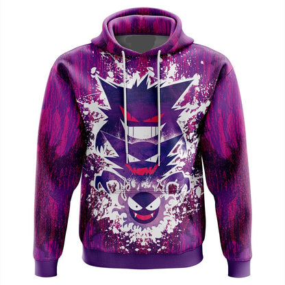 Pokemon Hoodie Ghostly Evolution Ghastly Haunter Gengar Hoodie Purple Unisex - Cozy Hoodie For Cold Weather