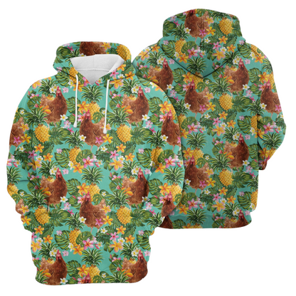 Chicken Hoodie Tropical Pineapple Chicken Pattern Hoodie Green Unisex - Cozy Hoodie For Cold Weather