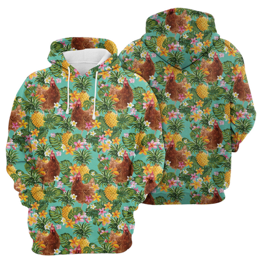 Chicken Hoodie Tropical Pineapple Chicken Pattern Hoodie Green Unisex - Cozy Hoodie For Cold Weather