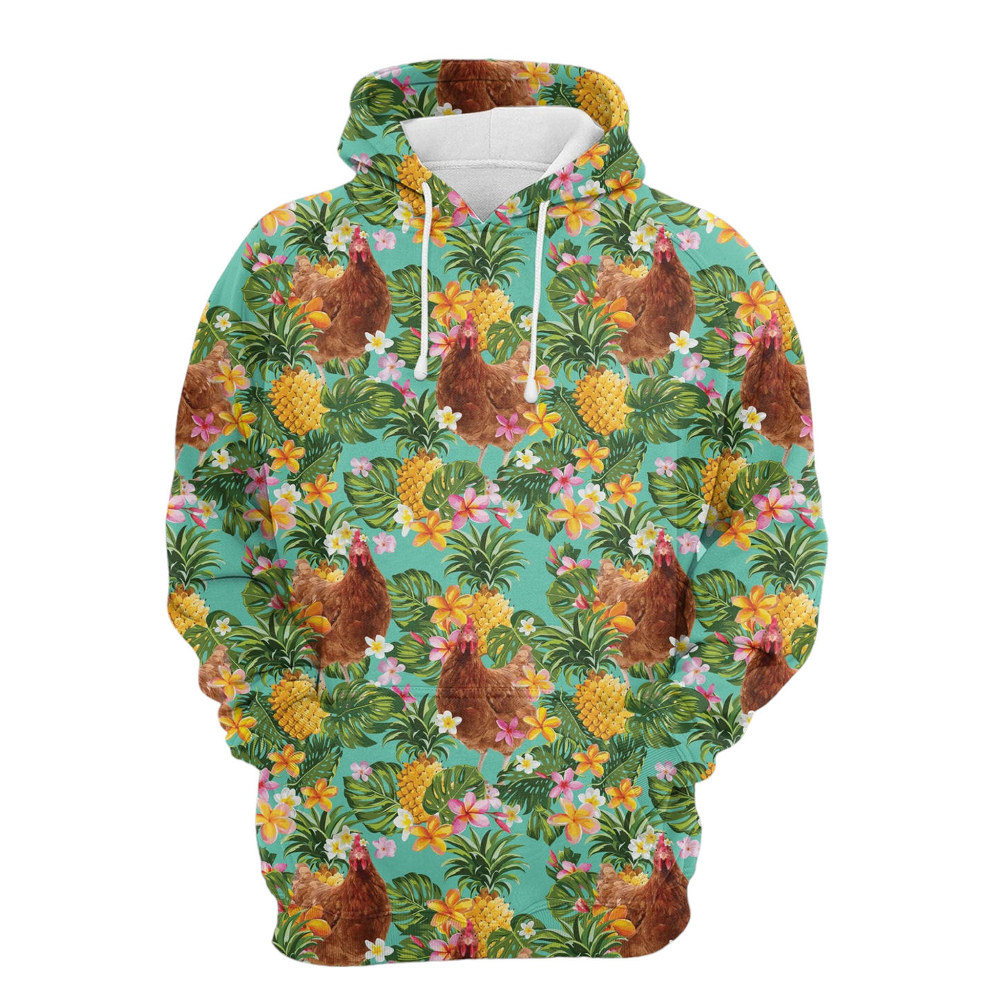 Chicken Hoodie Tropical Pineapple Chicken Pattern Hoodie Green Unisex - Cozy Hoodie For Cold Weather
