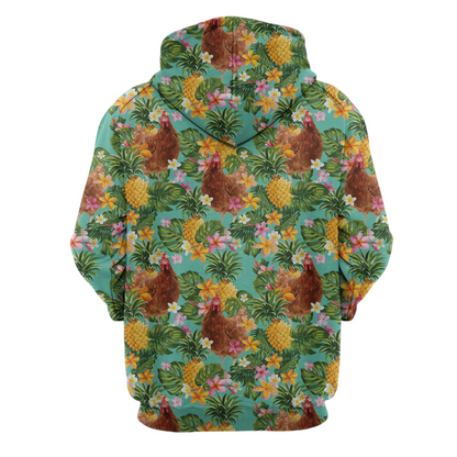 Chicken Hoodie Tropical Pineapple Chicken Pattern Hoodie Green Unisex - Cozy Hoodie For Cold Weather