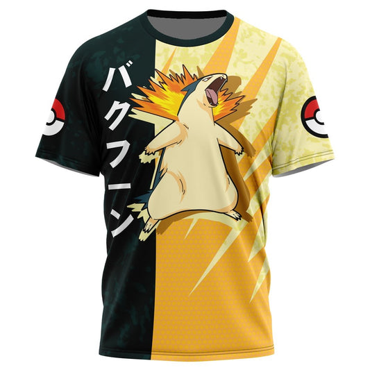 Pokemon T-Shirt Pokemon Typhlosion Attack Pose T-Shirt Black Yellow Unisex - Trendy Gift For Men & Women