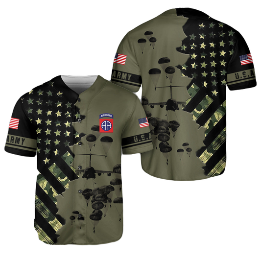 Veteran Baseball Jersey Paratroopers with the 82nd Airborne Veteran Army Jersey Shirt Black Green Unisex Adult New...