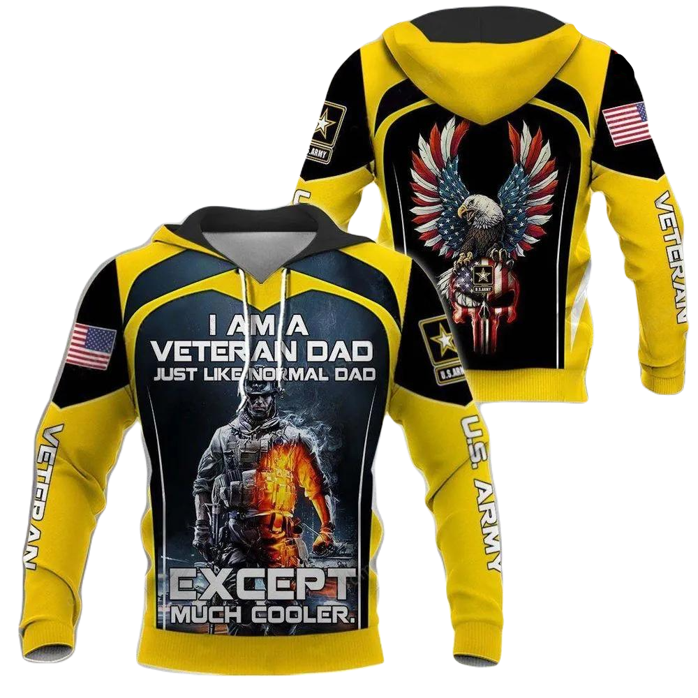 Veteran Hoodie I Am A Veteran Dad Except Much Cooler Hoodie Yellow Black Unisex - Cozy Hoodie For Cold Weather