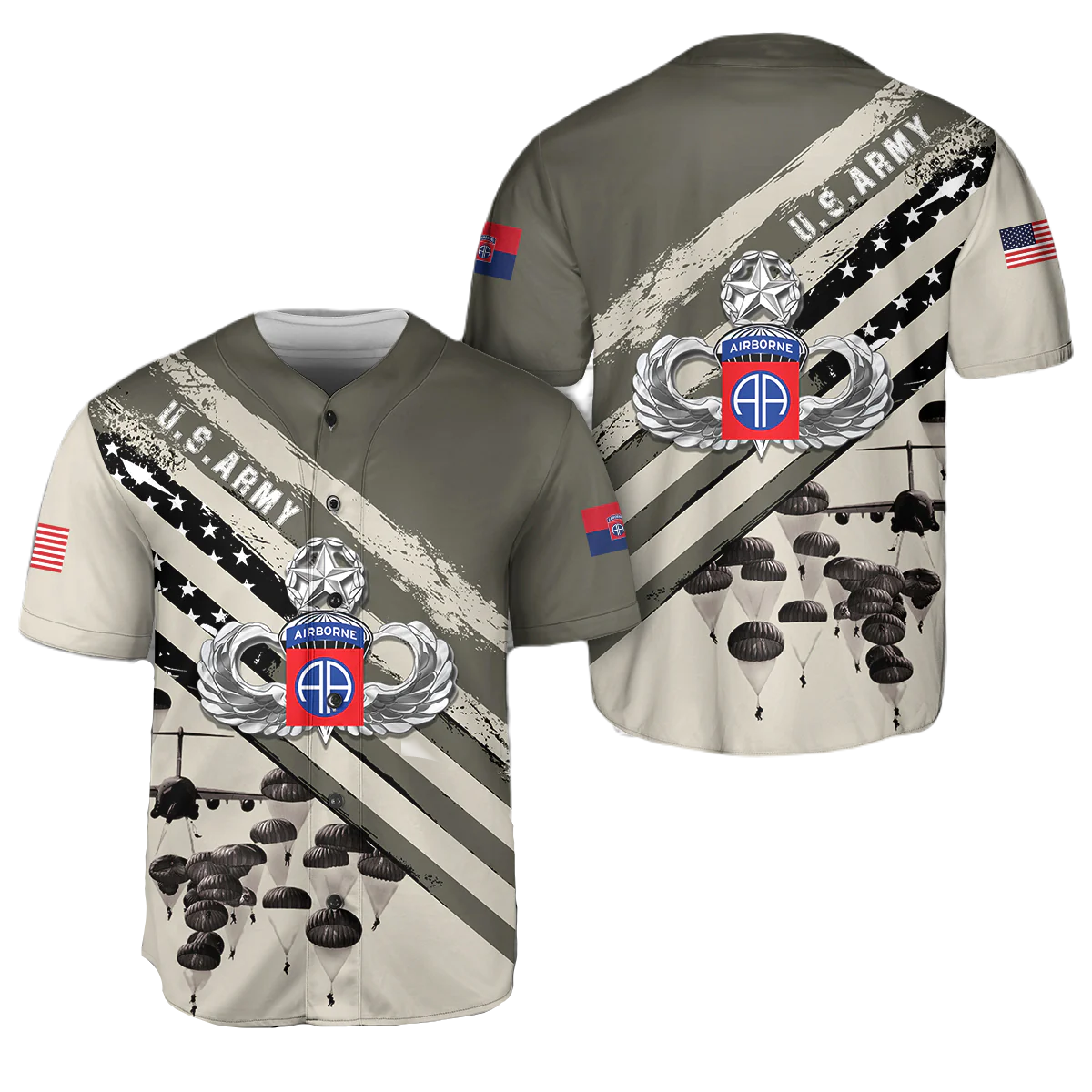 Veteran Baseball Jersey the 82nd Airborne Division Parachute Veteran Army Jersey Shirt Dark Gray Unisex Adult New...
