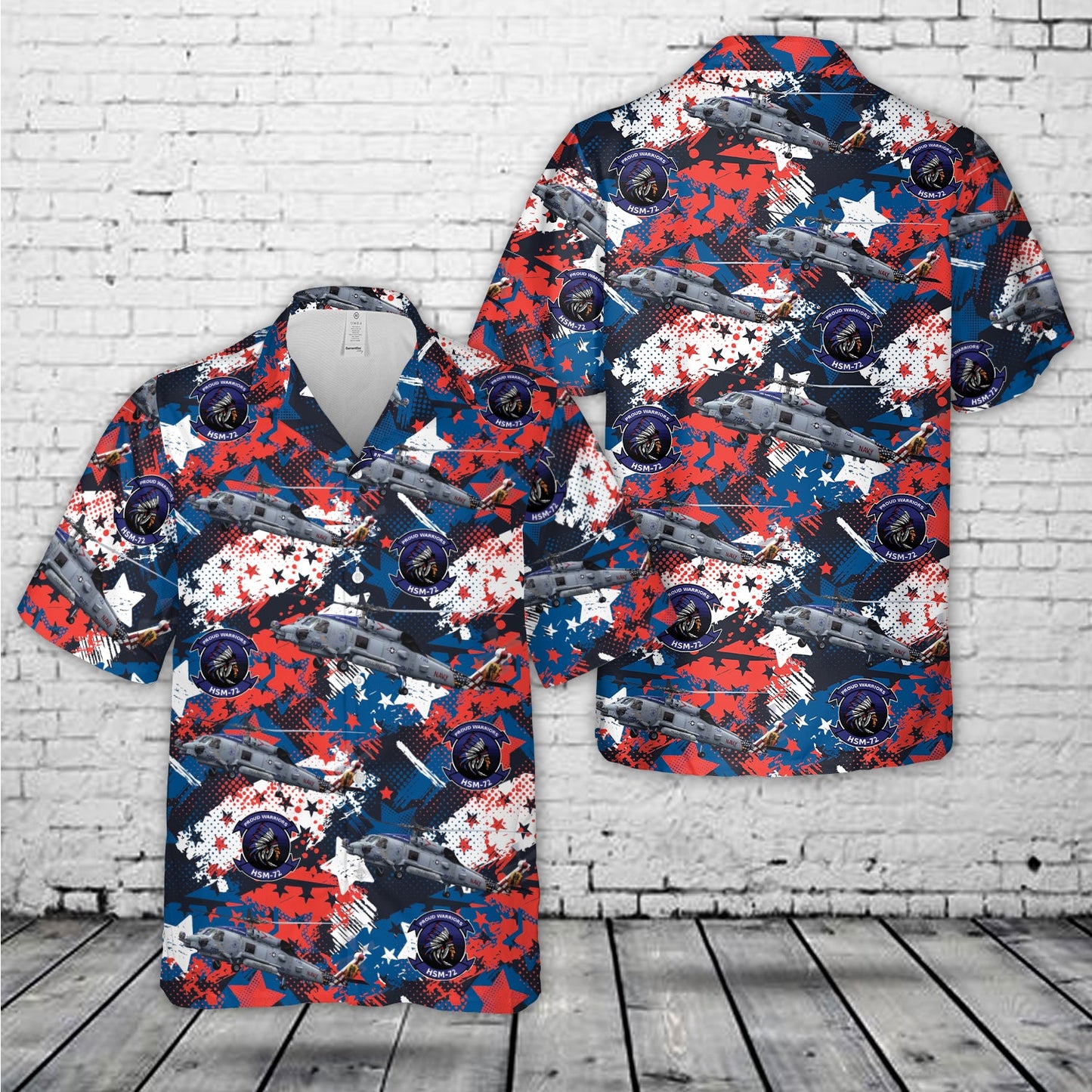 US Navy HSM-72 Helicopter Maritime Strike Squadron Seven-Two MH-60R Seahawk, 4th Of July Hawaiian Shirt