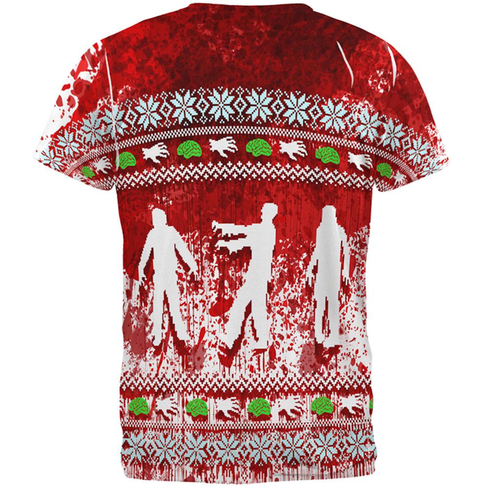 Zombie T-Shirt Christmas Bloody Zombie Attack T-Shirt Red Unisex - Trendy Gift For Men & Women