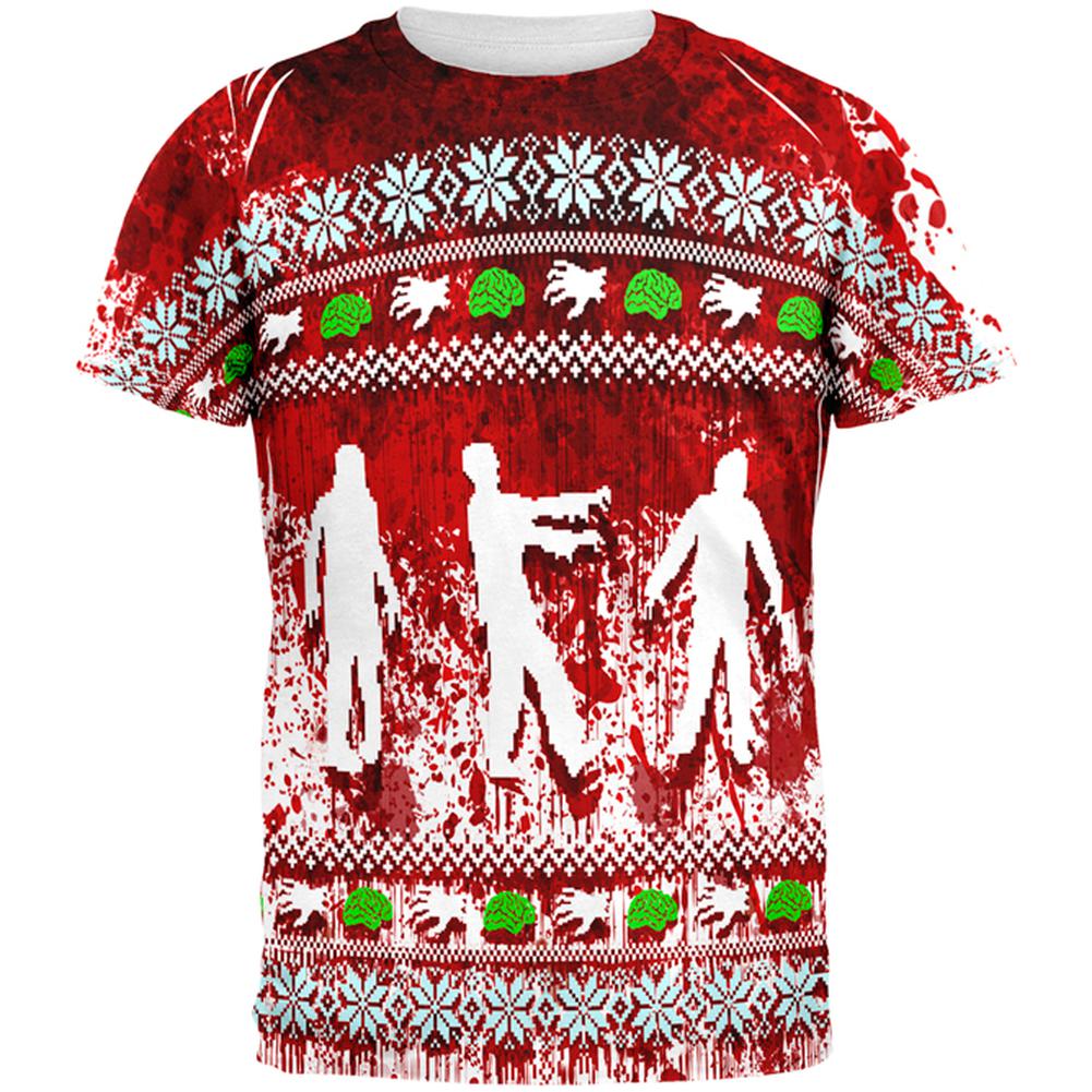 Zombie T-Shirt Christmas Bloody Zombie Attack T-Shirt Red Unisex - Trendy Gift For Men & Women