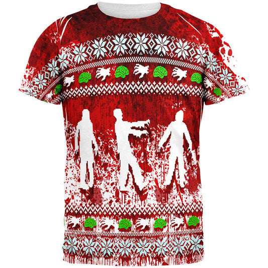 Zombie T-Shirt Christmas Bloody Zombie Attack T-Shirt Red Unisex - Trendy Gift For Men & Women