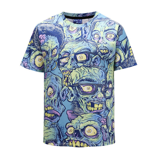 Zombie T-Shirt Glasses Zombie Doodle Pattern T-Shirt Blue Unisex - Trendy Gift For Men & Women