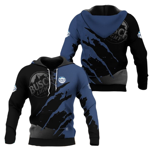 Busch Light Hoodie Busch Light Logo Graphic Torn Fabric Hoodie Black Unisex - Cozy Hoodie For Cold Weather