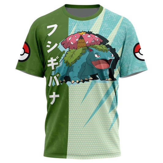 Pokemon T-Shirt Pokemon Venusaur Attack Pose T-Shirt Blue Green Unisex - Trendy Gift For Men & Women